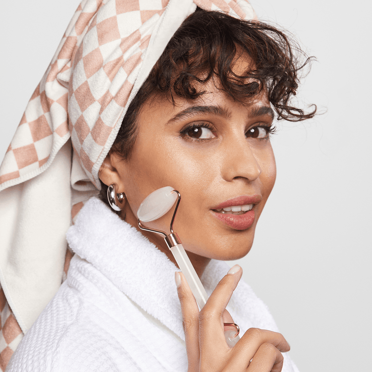 XL Quick-Dry Hair Towel Wrap - Toalla Envolvente de Microfibra, secado rápido - Terracotta Checker