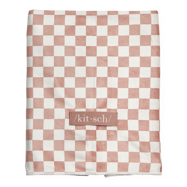 XL Quick-Dry Hair Towel Wrap - Toalla Envolvente de Microfibra, secado rápido - Terracotta Checker