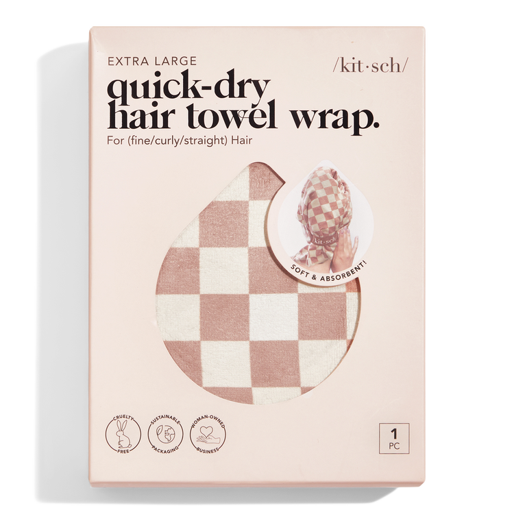 XL Quick-Dry Hair Towel Wrap - Toalla Envolvente de Microfibra, secado rápido - Terracotta Checker