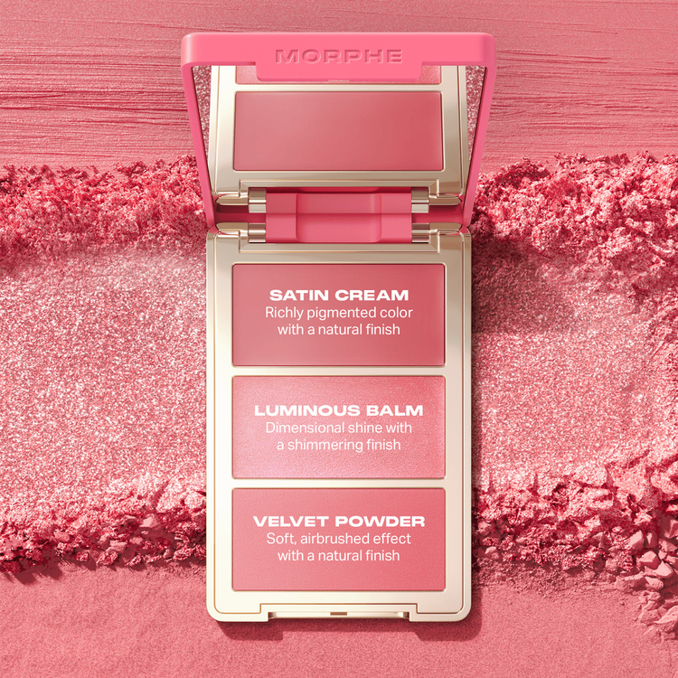 Cheek Thrills - Paleta de Rubor Multi-Finish, 3 texturas satinado, bálsamo y polvo